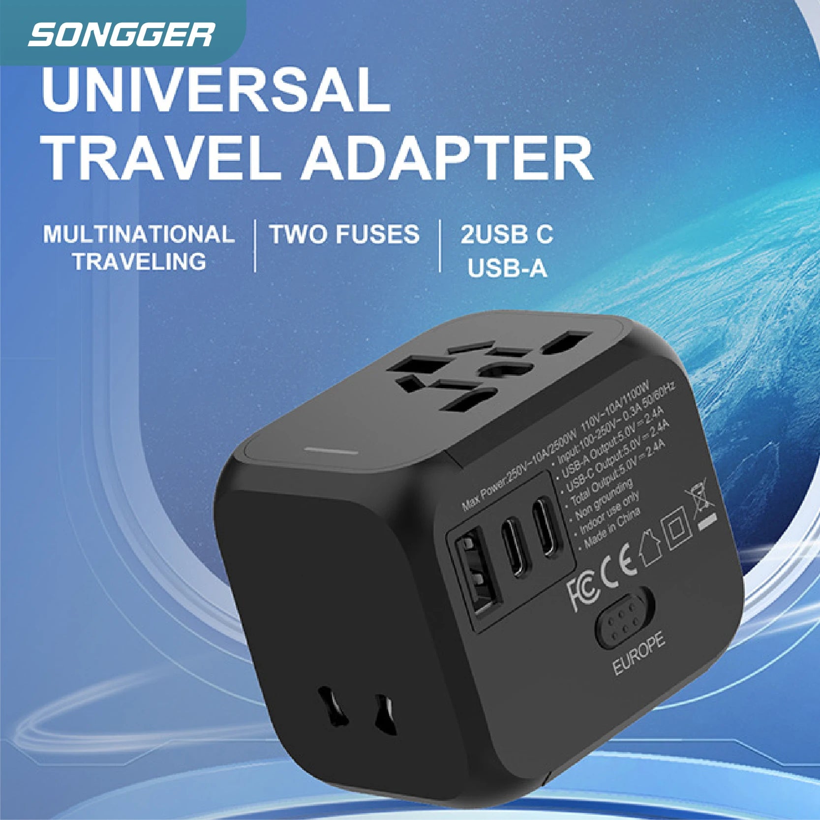 Safe and Durable Multifunction Travel Socket Adapter | BlackForg3