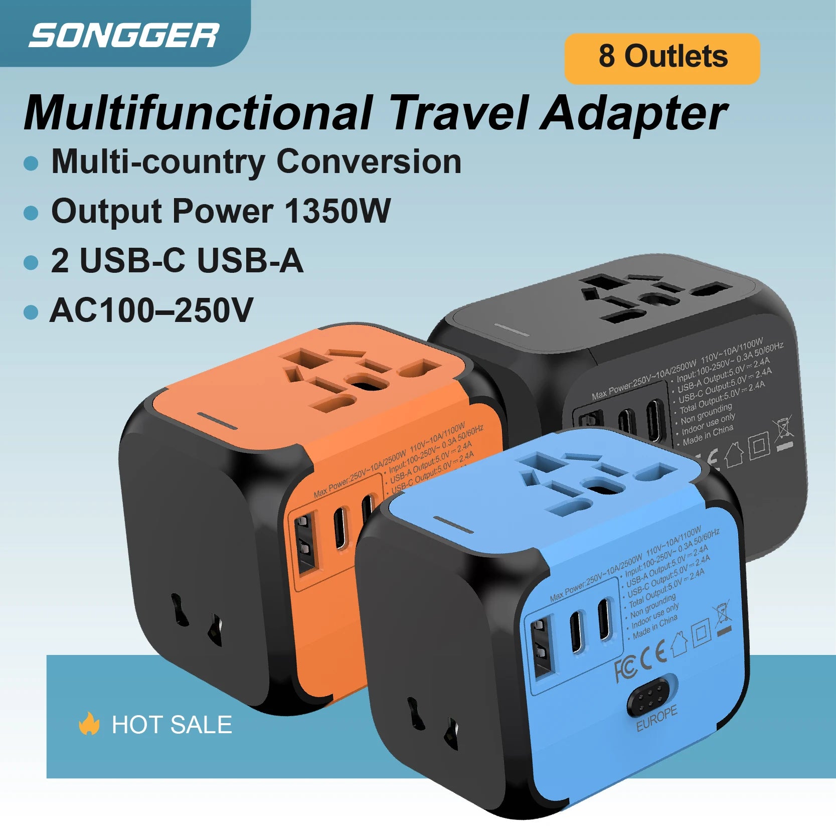 Safe and Durable Multifunction Travel Socket Adapter | BlackForg3