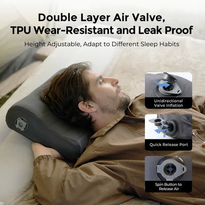 Ergonomic Inflatable Pillow with Elastic Strap